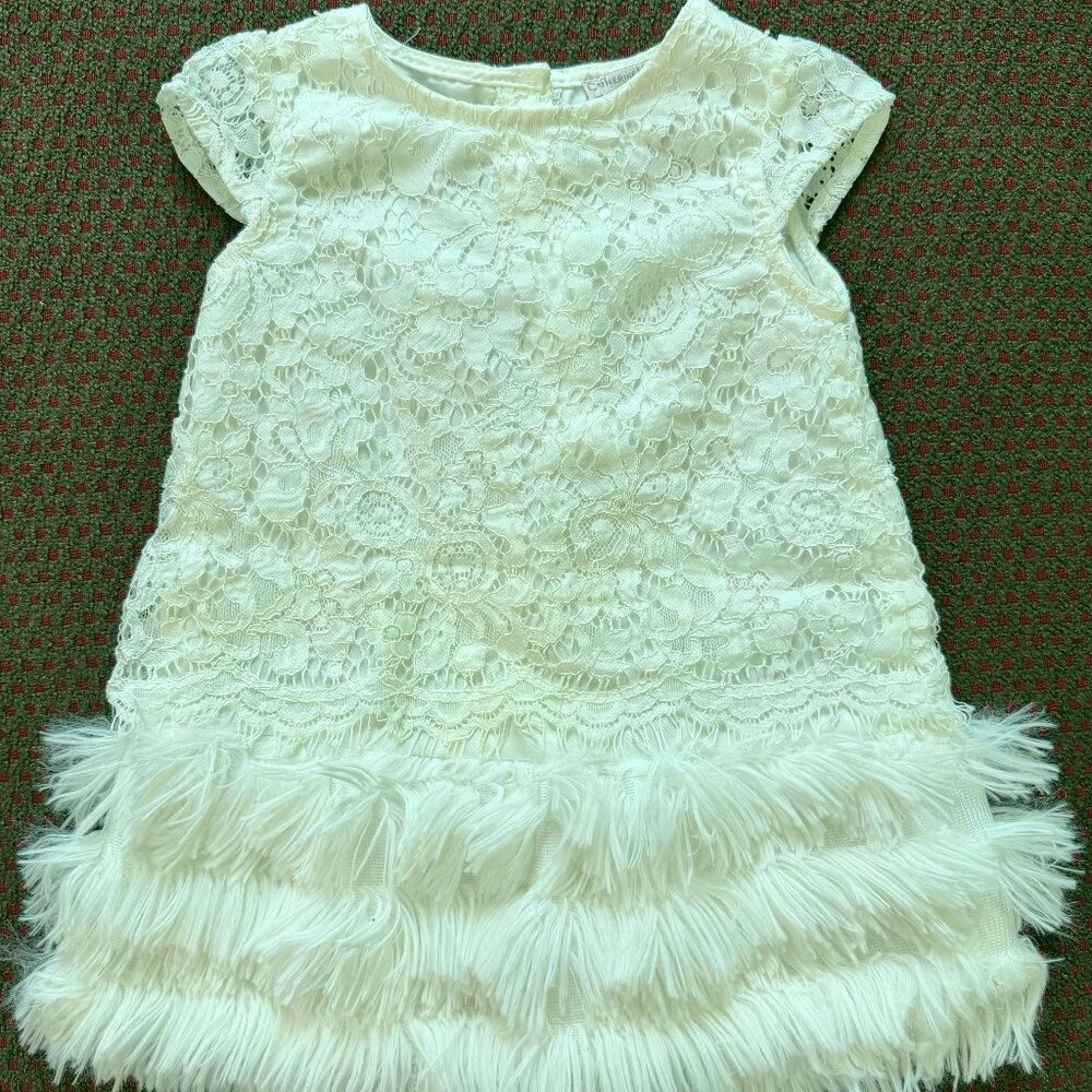 Catherine Malandrino Mini 2T White Lace Fringe Dress Designer Girls Formal